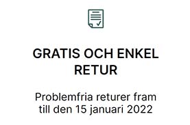 Skärmbild av tydlig returinformation från en nätbutiks startsida som säger: Gratis och enkel retur